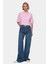 Indıana Gök Mavi Bisiklet Yaka Crop Baskılı Loose Fit Kadın Tshirt 3