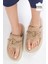 Alison Hakiki Süet Bej Renk Platform Tabanlı Parmak Arası Kadın Terlik 1