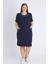 Kadın Lacivert Kısa Kollu Biyel Büyük Beden Pamuklu Elbise 2