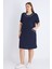 Kadın Lacivert Kısa Kollu Biyel Büyük Beden Pamuklu Elbise 3