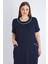 Kadın Lacivert Kısa Kollu Biyel Büyük Beden Pamuklu Elbise 4