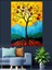 Sarı Ağaç ve Güneş Dekoratif Kanvas - Mdf Ahşap Tablo 3
