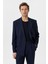 Lacivert Relax Fit Keten Karışımlı Erkek Blazer Ceket 2