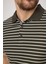 Violes Erkek Haki Çizgili Slim Fit %100 Pamuk Polo Yaka Tişört 2
