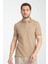Walfer Erkek Bej %100 Pamuk Waffle Çekmeyen Kumaş Slim Fit Kıvrılmaz Yaka Polo Yaka Tişört 1