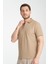 Walfer Erkek Bej %100 Pamuk Waffle Çekmeyen Kumaş Slim Fit Kıvrılmaz Yaka Polo Yaka Tişört 3
