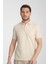 Walfer Erkek Açık Bej %100 Pamuk Waffle Çekmeyen Kumaş Slim Fit Kıvrılmaz Yaka Polo Yaka Tişört 1