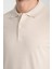 Boggee Pedso Erkek Açık Bej Italyan Yaka Çekmez Likralı %100 Pamuklu Kumaş Slim Fit Polo Yaka Tişört 2