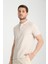 Boggee Pedso Erkek Açık Bej Italyan Yaka Çekmez Likralı %100 Pamuklu Kumaş Slim Fit Polo Yaka Tişört 3