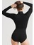 Uzun Kollu Yarım Balıkçı Yaka Çıtçıtlı Zıbın Siyah Body 3