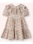 Kız Çocuk Çiçek Desenli Yaka Detaylı Ekru Elbise 1