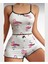 Lily Pembe/beyaz Flamingo Desenli %100 Pamuk Ince Askılı Büstiyer Şort Takım 1