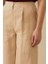Kadın Keten Görünümlü Pile Detaylı Bol Paça Pantolon - Bej 4