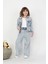 Kız Çiçek Aplikeli Denim Takım 1