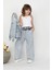 Kız Çiçek Aplikeli Denim Takım 2