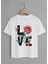 Unisex Oversize Bisiklet Yaka Rose Love Baskılı Basic T-Shirt -Beyaz 1