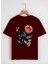 Unisex Oversize Bisiklet Yaka Rose Love Baskılı Basic T-Shirt - Bordo 1