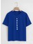 Unisex Oversize Bisiklet Yaka Freedom Baskılı Basic T-Shirt - Saks Mavisi 2