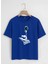 Unisex Oversize Bisiklet Yaka Hang Loose Baskılı Basic T-Shirt - Saks Mavisi 1