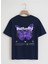 Unisex Oversize Bisiklet Yaka Butterfly Baskılı Basic T-Shirt - Lacivert 1