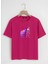 Unisex Oversize Bisiklet Yaka Colorful Skeleton Baskılı Basic T-Shirt - Fuşya 1