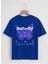 Unisex Oversize Bisiklet Yaka Butterfly Baskılı Basic T-Shirt - Saks Mavisi 1