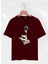 Unisex Oversize Bisiklet Yaka Hang Loose Baskılı Basic T-Shirt - Bordo 1
