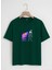 Unisex Oversize Bisiklet Yaka Colorful Skeleton Baskılı Basic T-Shirt - Koyu Yeşil 1