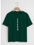 Unisex Oversize Bisiklet Yaka Freedom Baskılı Basic T-Shirt - Koyu Yeşil 2