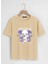 Unisex Oversize Bisiklet Yaka Hysterigal Baskılı Basic T-Shirt - Bej 1