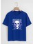 Unisex Oversize Bisiklet Yaka Hysterigal Baskılı Basic T-Shirt - Saks Mavisi 1
