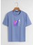 Unisex Oversize Bisiklet Yaka Colorful Skeleton Baskılı Basic T-Shirt – Mavi 1