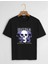 Unisex Oversize Bisiklet Yaka Hysterigal Baskılı Basic T-Shirt - Siyah 1
