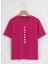 Unisex Oversize Bisiklet Yaka Freedom Baskılı Basic T-Shirt - Fuşya 2