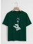 Unisex Oversize Bisiklet Yaka Hang Loose Baskılı Basic T-Shirt - Koyu Yeşil 1