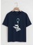 Unisex Oversize Bisiklet Yaka Hang Loose Baskılı Basic T-Shirt - Lacivert 1