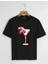 Unisex Oversize Bisiklet Yaka Cherry Cocktail Baskılı Basic T-Shirt - Siyah 1
