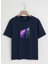 Unisex Oversize Bisiklet Yaka Colorful Skeleton Baskılı Basic T-Shirt - Lacivert 1