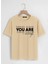 Unisex Oversize Bisiklet Yaka You Are Baskılı Basic T-Shirt - Bej 1