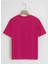 Unisex Oversize Bisiklet Yaka Hysterigal Baskılı Basic T-Shirt - Fuşya 2