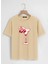 Unisex Oversize Bisiklet Yaka Cherry Cocktail Baskılı Basic T-Shirt - Bej 1