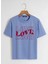 Unisex Oversize Bisiklet Yaka Theree Love Baskılı Basic T-Shirt - Mavi 1