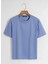 Unisex Oversize Bisiklet Yaka Butterfly Baskılı Basic T-Shirt - Mavi 2
