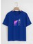 Unisex Oversize Bisiklet Yaka Colorful Skeleton Baskılı Basic T-Shirt - Saks Mavisi 1