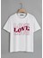 Unisex Oversize Bisiklet Yaka Theree Love Baskılı Basic T-Shirt - Beyaz 1