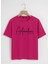 Unisex Oversize Bisiklet Yaka Adventure Baskılı Basic T-Shirt - Fuşya 1