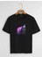 Unisex Oversize Bisiklet Yaka Colorful Skeleton Baskılı Basic T-Shirt - Siyah 1