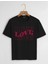 Unisex Oversize Bisiklet Yaka Theree Love Baskılı Basic T-Shirt - Siyah 1