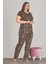 Leopar Desenli Gömlek Yakalı 10805 Kadın Kısa Kol Büyük Beden Pijama Takımı 4