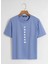 Unisex Oversize Bisiklet Yaka Freedom Baskılı Basic T-Shirt - Mavi 2